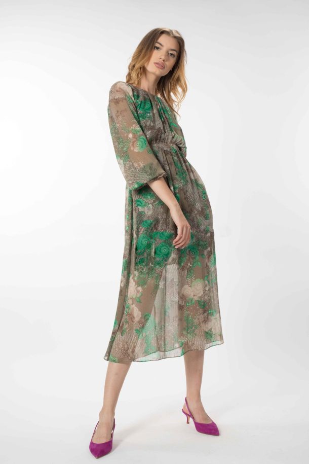 Rochie voal bej/verde RVL