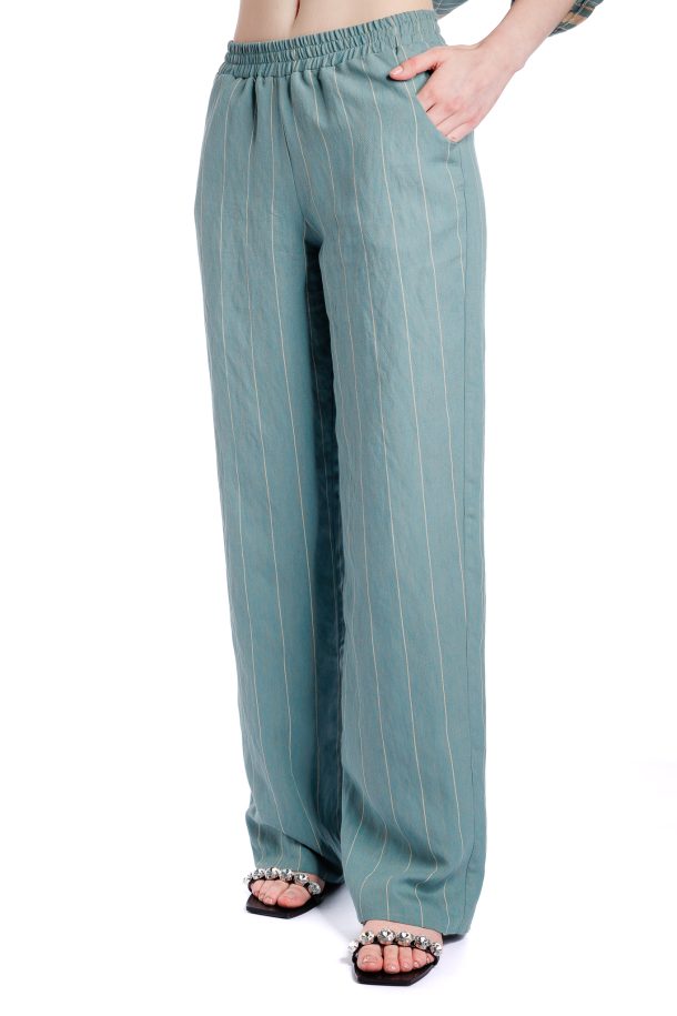 Pantalon din in RVL, verde dungi