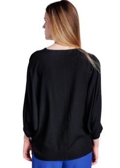 Bluza neagra oversize cu buzunar din paiete RVL