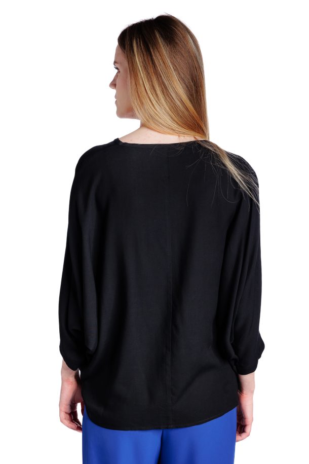 Bluza neagra oversize cu buzunar din paiete RVL