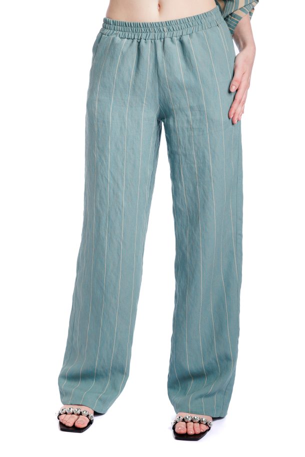 Pantalon din in RVL, verde dungi